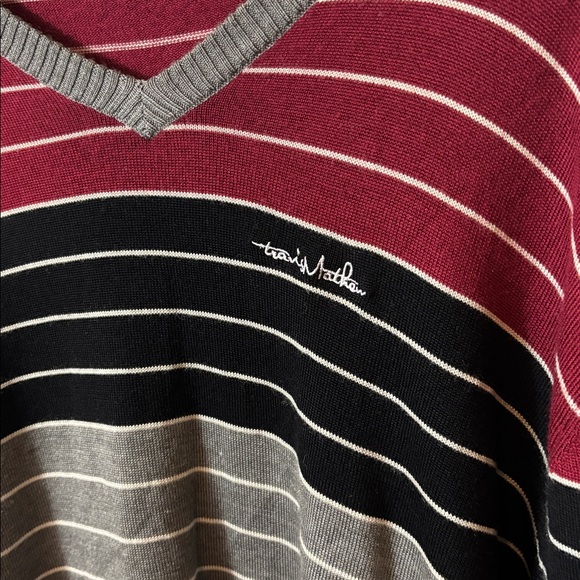 Travis Mathew Burgundy and Gray Striped Sweater - Picture 2 of 5